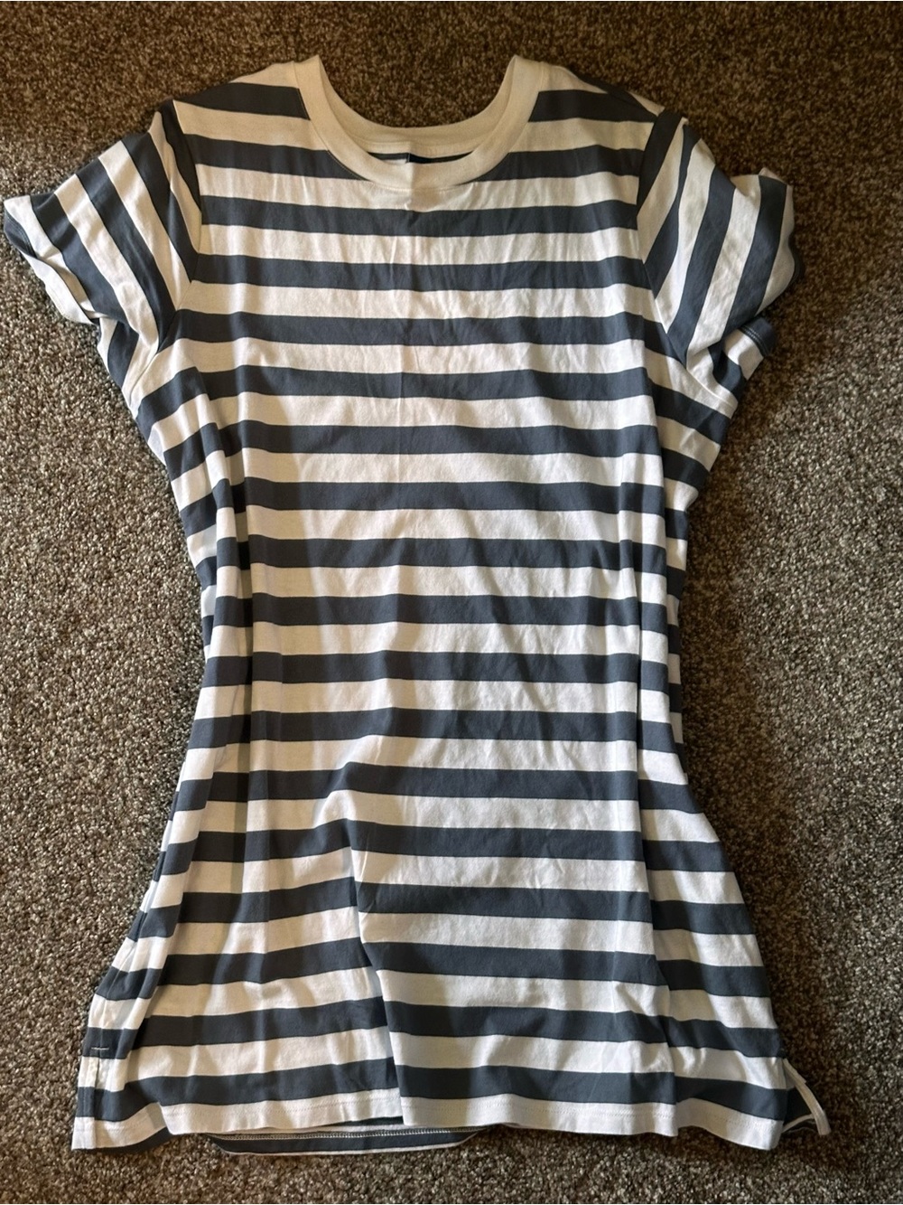 Old Navy White and Blue Striped Midi Tshirt Dress